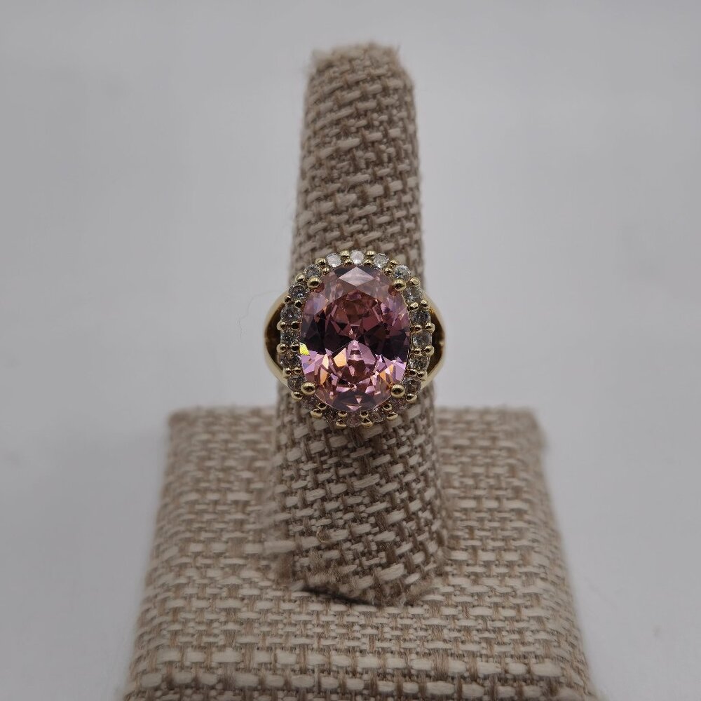 Size 8 Gold Plated Sterling Silver Pink Cubic Zirconia Gem Ring A3522